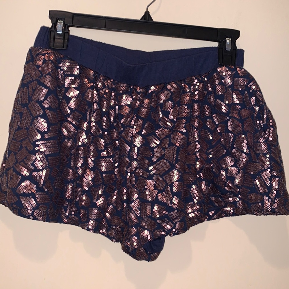 Ella Moss Sequins Shorts Navy and Bronze Elastic Waist Dance Shimmer Cute Sz S